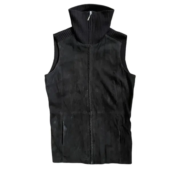 Saks Fifth Avenue Vtg Real Clothes Brown Suede Leather Merino Wool Sweater Vest - Image 10