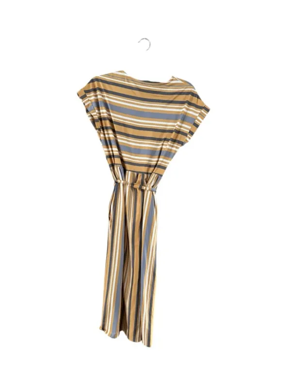 orange creek Mustard and Gray Striped Tie-Waist Midi Dress - Image 3
