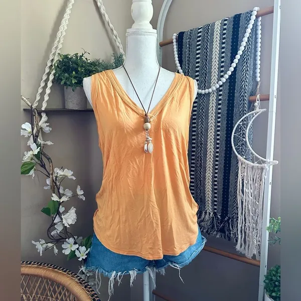 Free People Orange Moon Dance Knit Oversized V Neck Tank Top - Image 4