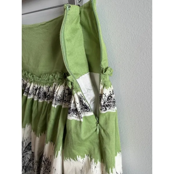 Anthropologie style Green Toile Print Cotton Boho Peasant‎ Skirt Cottagecore - Image 7