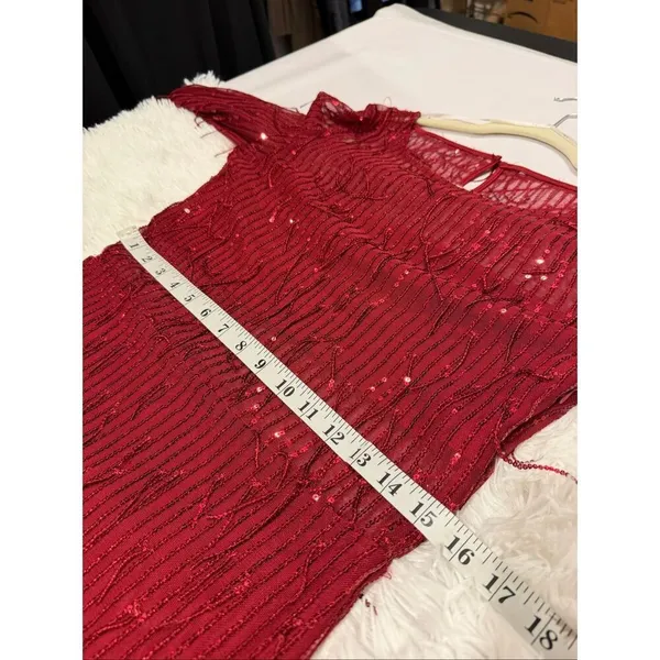 Lulu’s Sheer Fascination Sheer Mesh Sequin Fringe Maxi Dress in Burgundy Red Lar - Image 5
