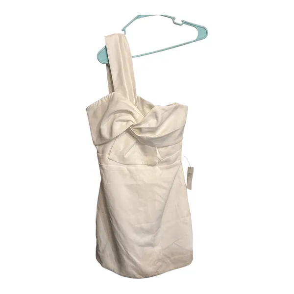 American Threads One-Shoulder Twist-Front Mini Dress in Cream - Image 4