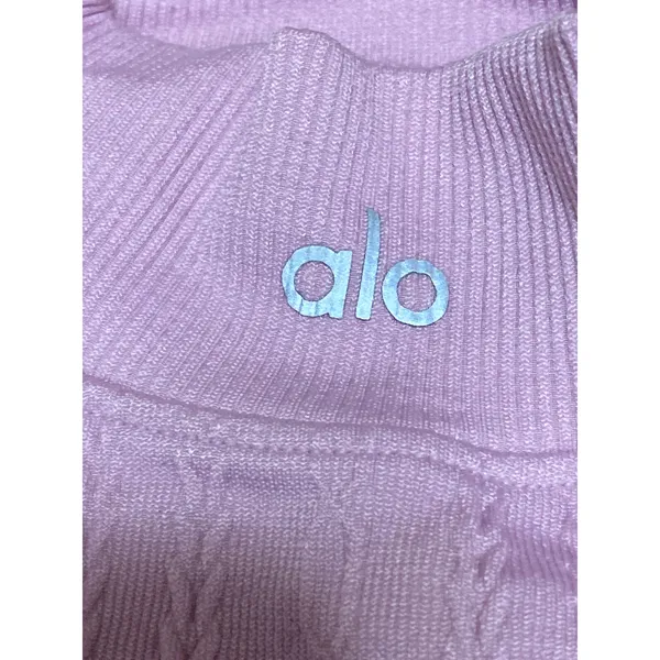 Alo Yoga Seamless Pink Cable Knit Mock Neck Long Sleeve Athletic Crop Top Sz S - Image 5