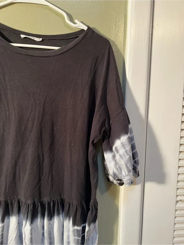 Talulah Women’s Size Small T-Shirt Dress Gray White Tie Dye Short Sleeve Mini - Image 4