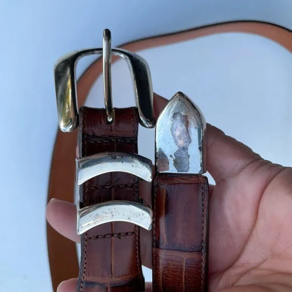Brighton ONYX Belt Brown Leather Faux Gator Size 42 - Image 6