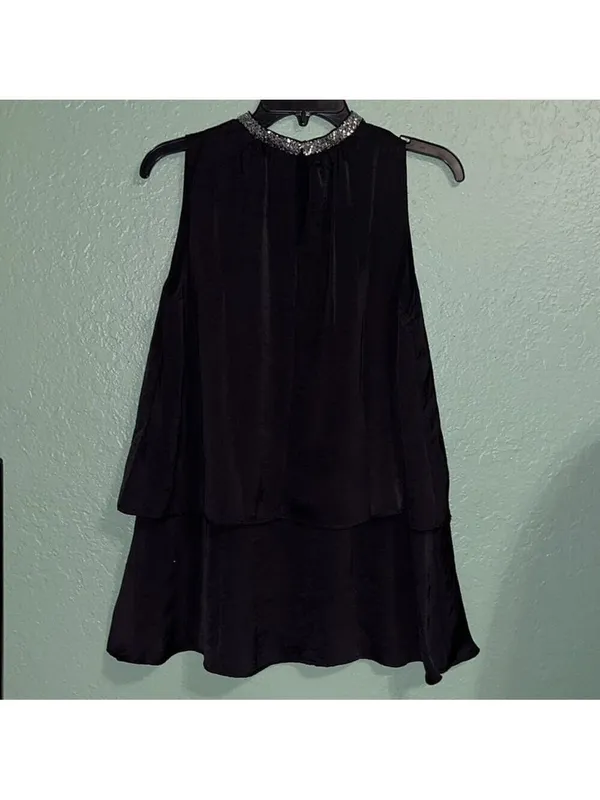 Vintage Black modest sleeveless top with sequin sparkly collar • evening wear - Image 4