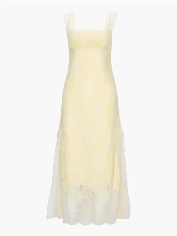 NWT Hill House Alba in Yellow White Lace Maxi Dress XS - Image 3