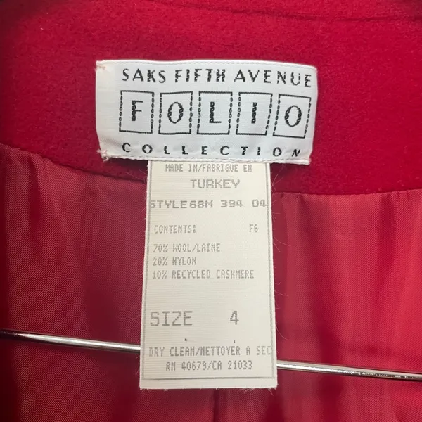 Vintage Saks Fifth Avenue Wool Blazer Nylon Cashmere Red Folio‎ Collection Women - Image 7