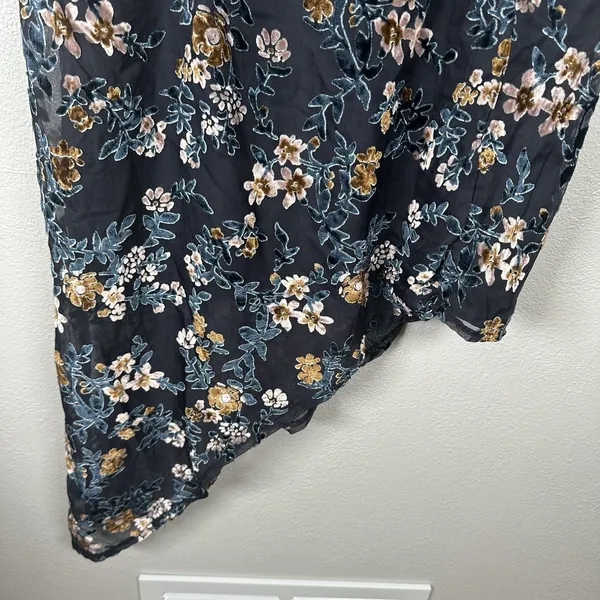 NEW Lulus Evenings With You Dark Teal Floral Velvet Asymmetrical Dress Womens XL - Image 3