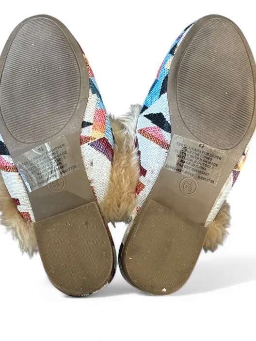 Boho Clog Faux Fur Colorful Geometric Mule Slip-On Aztec Print Shoe Women’s 6.5 - Image 5