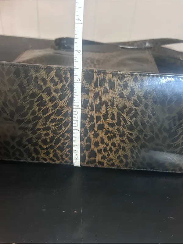 Chateau Leopard Print Patent Tote in Brown and Black - Image 7
