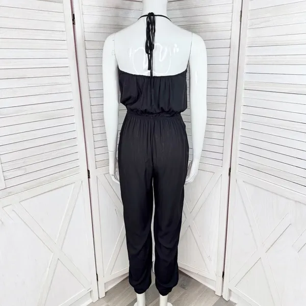 SHEIN Surplice Halter Top‎ Jogger Leg Jumpsuit Black Small - Image 6