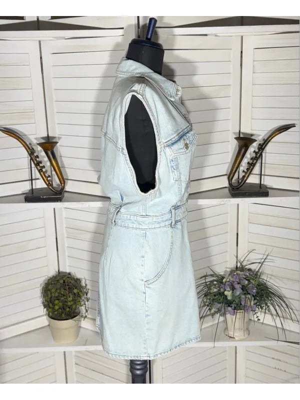 Zara mini dress denim light blue sleeveless Y2K 90s grunge cottage festival sz M - Image 5