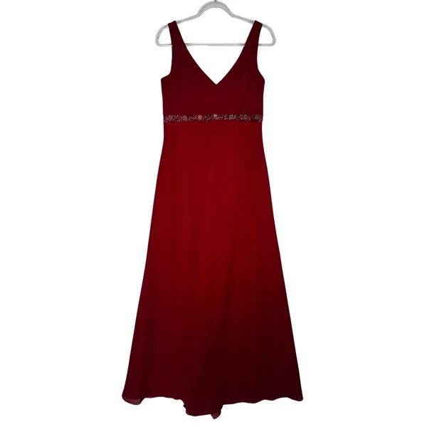 1990s Y2K Michaelangelo Red Beaded Chiffon Evening Gown size 8 - Image 3