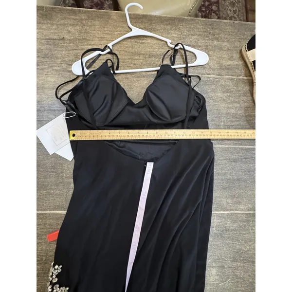 Mac Duggal Rhinestone Encrusted Side Slit Cami Bodycon Gown black 42002 Size 10 - Image 9
