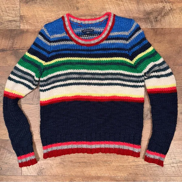 American Eagle Outfitters Colorful Wool-Blend Striped Knit Sweater Grandpa Core - Image 6
