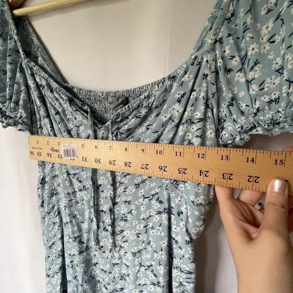 Sky‎ and Sparrow rayon blue and white floral dress drawstring cottagecore ruched - Image 6