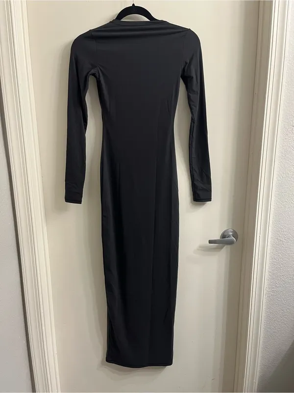 Skims Fits Everybody Crewneck Long Sleeve Maxi Dress Onyx Black Size XS - Image 7