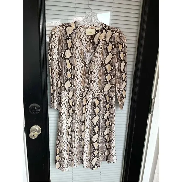 Anthropologie Women’s Juno Snake Skin Print 3/4 Sleeve Dress Brown Size XS - Image 9