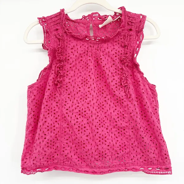 Maeve Anthropologie Womens Feminine Raspberry Eyelet Ruffle Tilly Blouse Size 8‎ - Image 2