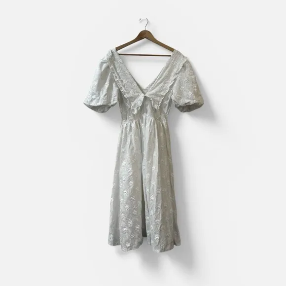 Zara White Embroidered Eyelet Lace Midi Dress‎ in Oyster White Size Small - Image 4