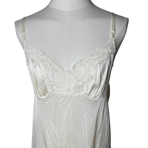 Vintage Ivory‎ Lace Full Slip Nightgown Romantic Bridal Vassarette L - Image 3