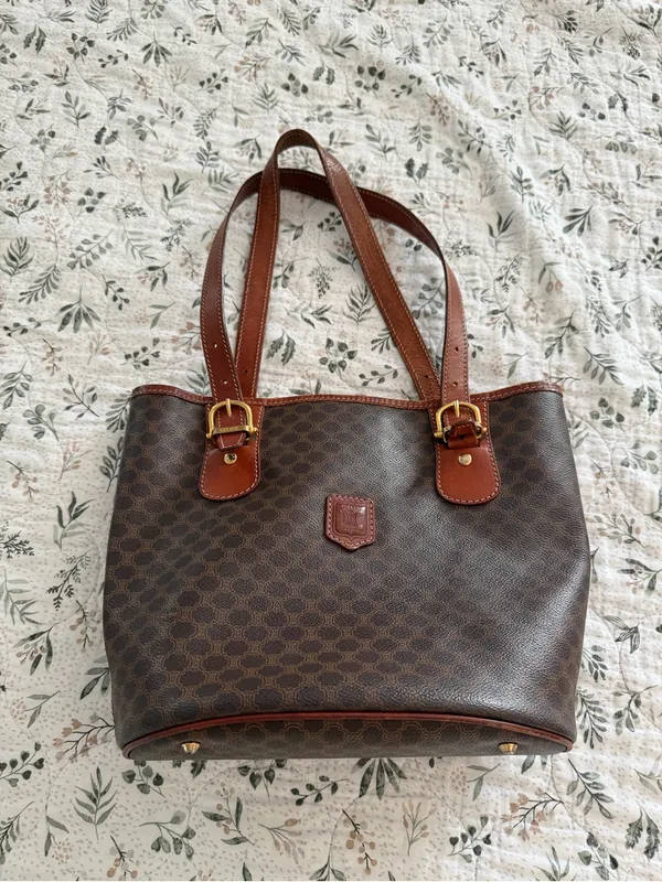 Celine Macadam Triomphe Vintage Tote Bucket Bag Brown Coated Canvas Purse - Image 8