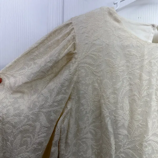 Vintage cream lace embroidered hem lined‎ long puff sleeve cottagecore dress M - Image 3