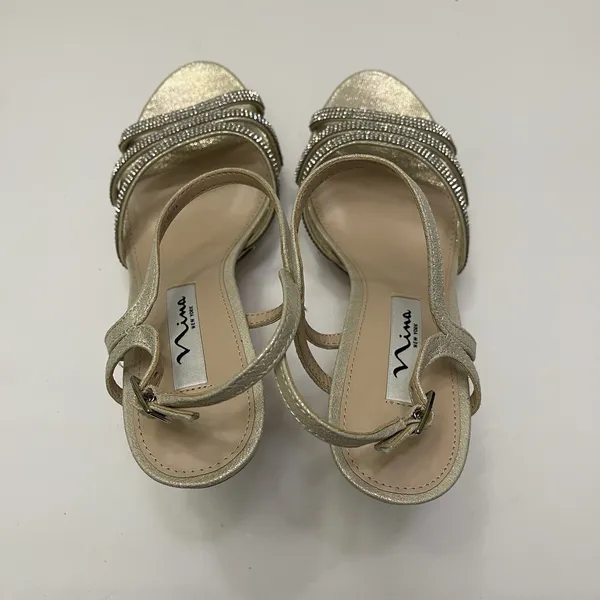 Nina‎ Saralyn Platino Platfom Sandal Heel Size 8 Gold Rhinestone Wedding Holiday - Image 6