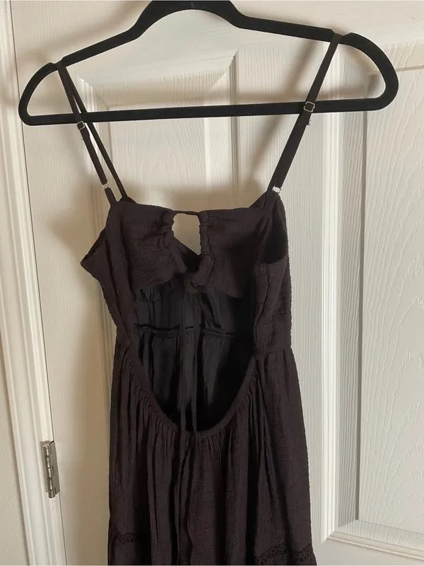 Zara Black Textured Tiered Maxi Dress Size xSmall Cutout Back New - Image 9