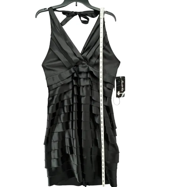 Scarlett Nite Y2K Halter Dress 14 Black Satin Tiered Ruffled Cocktail Retro HOCO - Image 10
