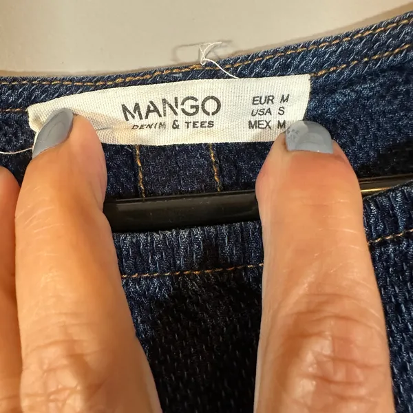 Mango Blue Long Sleeve Crew Neck Casual Denim Shirt Women Sz S - Image 8