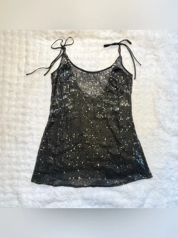 NWT LULUS Women Beachside Stunner Black Sequin Swim Cover-Up Size Medium - Image 5