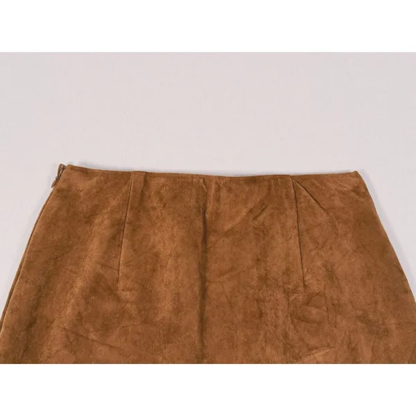Abercrombie & Fitch Faux Suede Mini Skirt Size S Brown Preppy Fall Quiet Luxury - Image 9