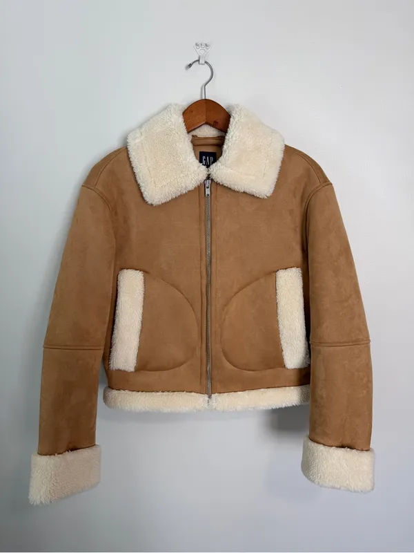 Gap Vegan Suede Sherpa-Trim Full Zip Jacket Small NEW NWT - Image 2