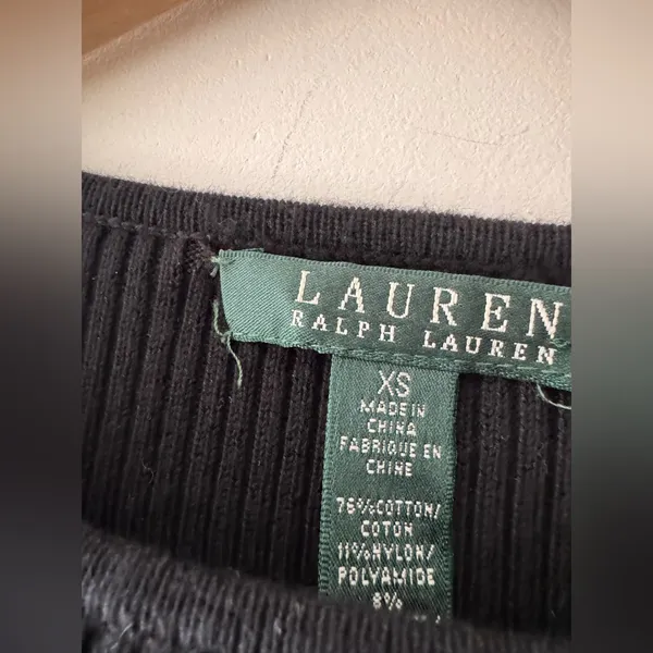 Lauren Ralph Lauren Women’s Black & Metalic Gold‎ Ribbed Sweater Button Detail - Image 6