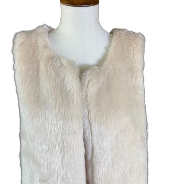 Signature Studio Women's Vest Sz S‎ Cream Faux Fur Open Front - Image 2