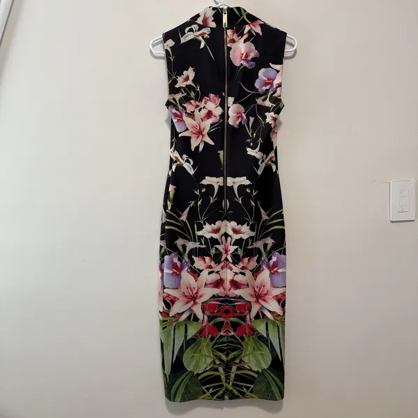 Ted Baker Jalita Black Floral‎ Midi Dress Size Small/2 - Image 6