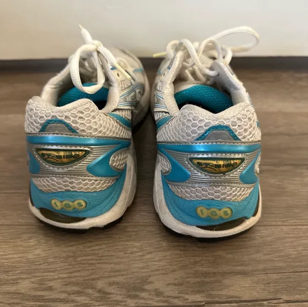 Asics White and Teal Women's Athletic Running Sneakers - Image 2