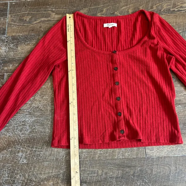 Madewell Scooped Neck Ribbed Cardigan Womens Large Red Academia Layer Y2K Preppy - Image 3