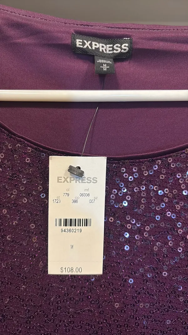 Express purple sequins long sleeve tie waist dress - Image 2