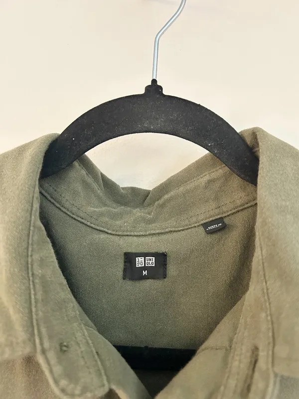 Uniqlo Unisex Jersey Oversized Shirt Jacket in Olive Green Streetwear Size M - Image 5