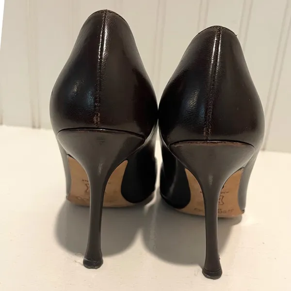 Jimmy Choo London Heels Pumps Pointed‎ Toe Leather Brown Designer Shoes 36.5/6.5 - Image 5