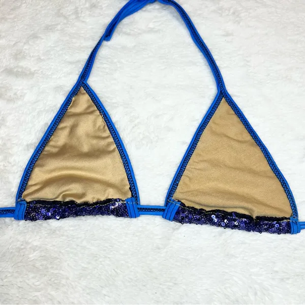 Royal Blue Sequin Triangle String Bikini Top Size Small - Image 7