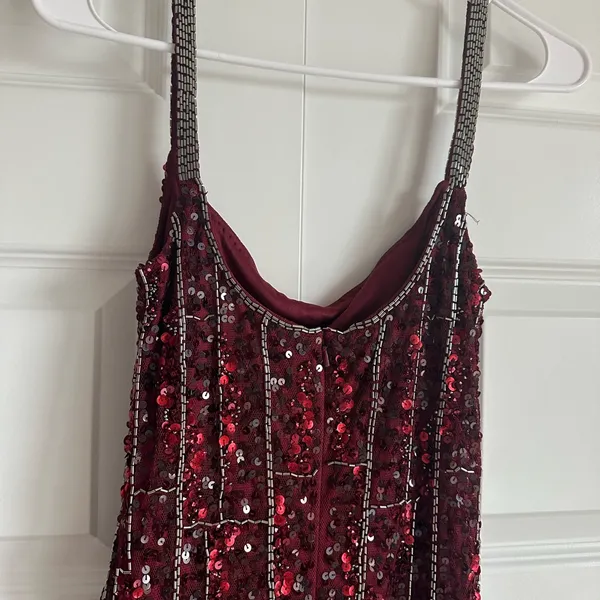 Mac Duggal 10770 Burgundy Beaded Spaghetti Strap Midi‎ Slip Dress Size 2- NWT - Image 7