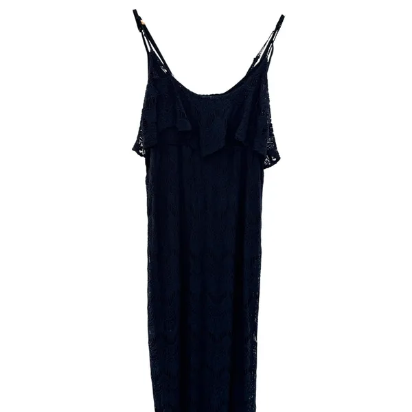 Melissa Odabash Black Lace Maxi Dress Cover Up Crochet Sleeveless‎ L Resortwear - Image 4