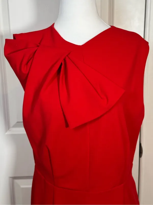 Alexia Admor Red Bow Sheath Dress Wedding Guest Holiday Cocktail Career Gala L - Image 3