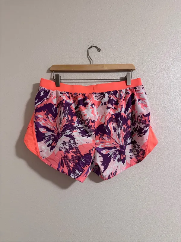 Under Armour Neon Coral & Purple Abstract Athletic Shorts - Image 3