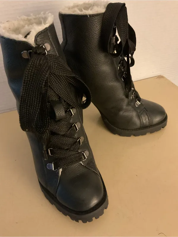 SCHUTZ women Black leather Platform combat Zhara heel boots US 7.5 Narrow - Image 11