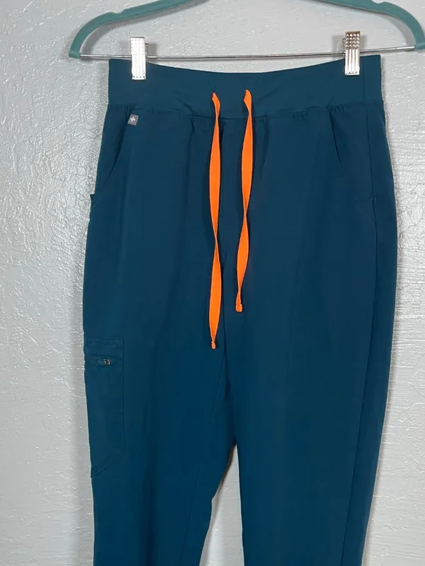 Figs Women S Teal Blue High Waisted Zamora Jogger Scrub Pants Pocket Stretch - Image 3